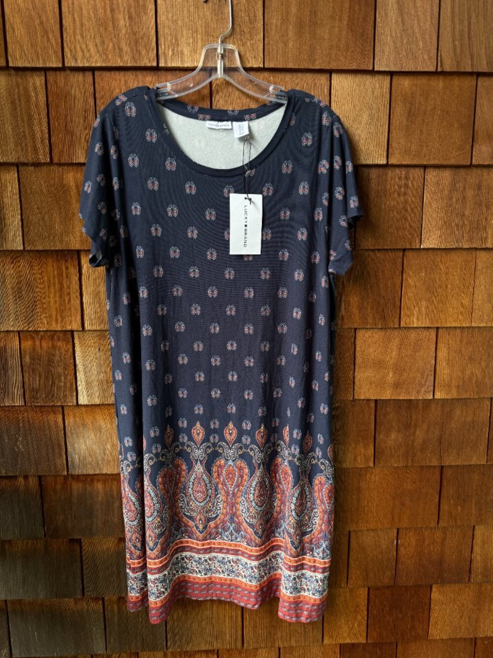 NWT Lucky Brand Short Sleeve Navy Paisley Print Tee Shirt Dress - Womens 1X